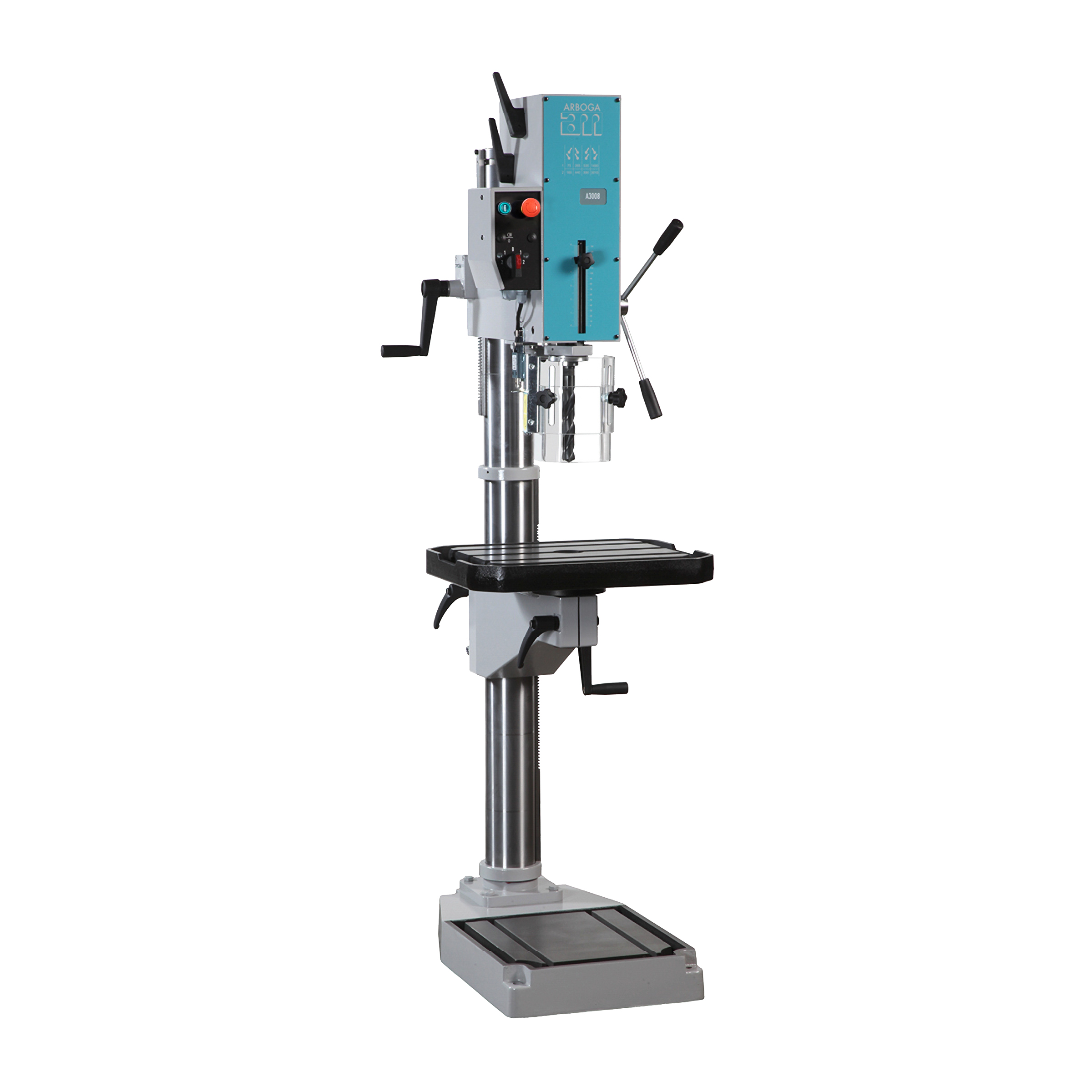 ARBOGA A3008 - Getriebebohrmaschine - Säulenbohrmaschine mit Handvorschub, Rechtecktisch 500x400, MK3 mit T-Nuten in der Grundplatte